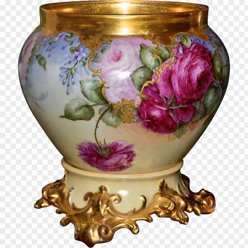 Gold Floral Ceramic Vase Porcelain Flowerpot Still Life Photography PNG