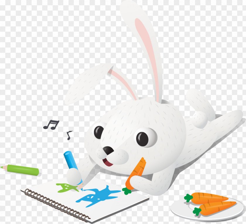 Vector Small Rabbit Painting Cartoon Illustration PNG