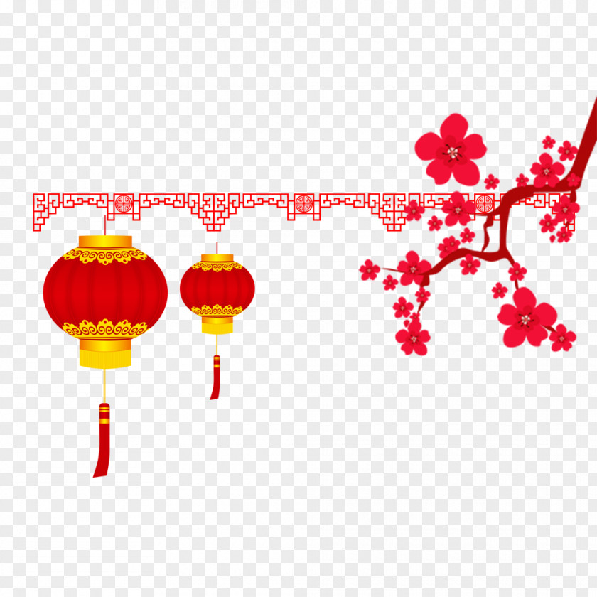 Peach Blossom Spring Festival Lantern Decorative Pattern Chinese New Year Traditional Holidays Red PNG