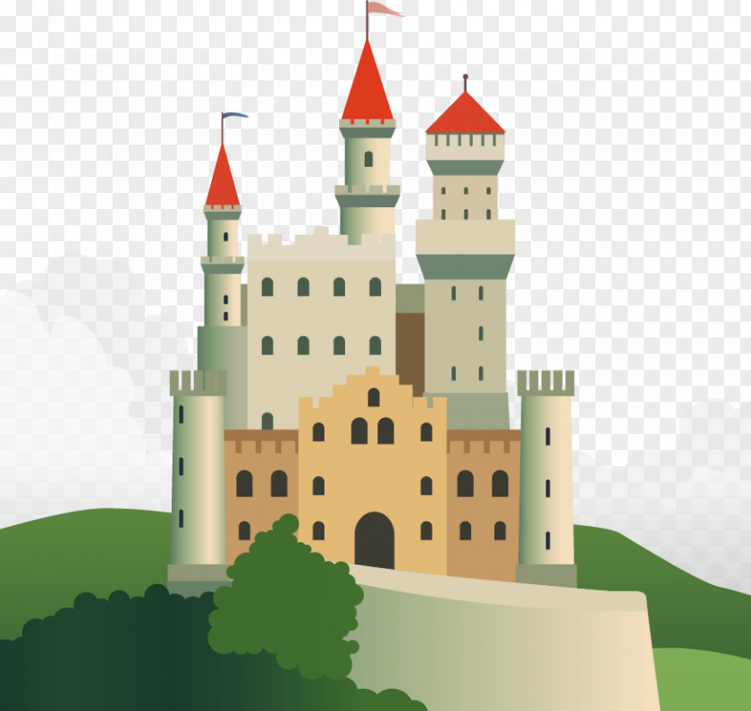 Vector Illustration Fairytale Castle Flat Design PNG