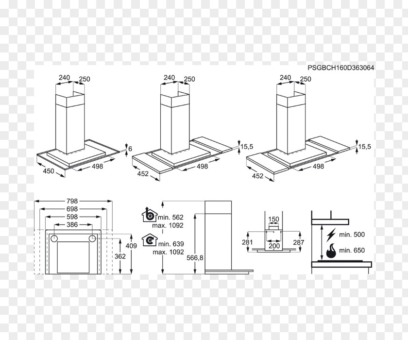 Kitchen Chimney Exhaust Hood Stainless Steel AEG Technical Drawing Umluft PNG