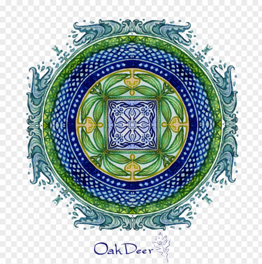 Watercolor Deer Cobalt Blue Plate Symmetry Circle Pattern PNG