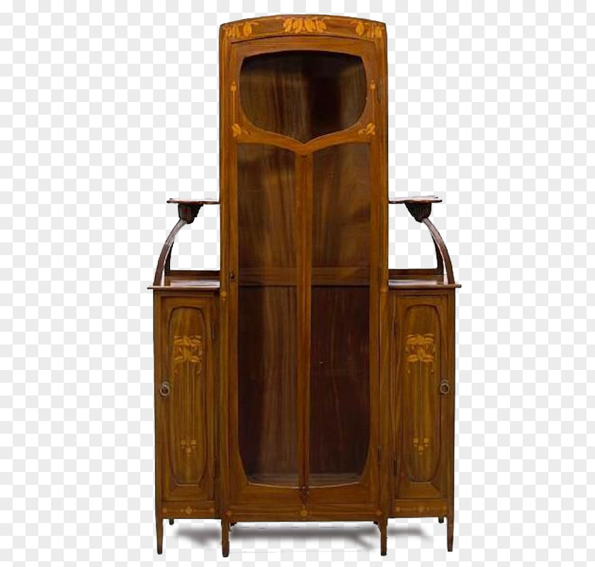 Chinese Vintage Wood Display Cabinet Art Nouveau Case Furniture Marquetry Deco PNG