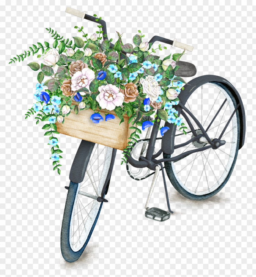 Flower Baskets Bike Bicycle Basket Drawing Stock Illustration PNG