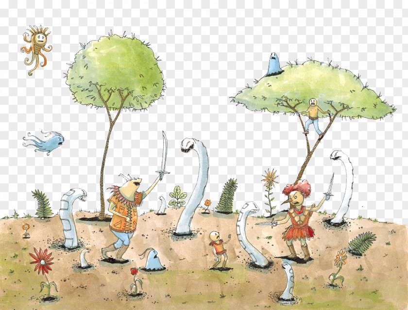 Hand Drawn Cartoon Snake Trees And People Tree Illustration PNG