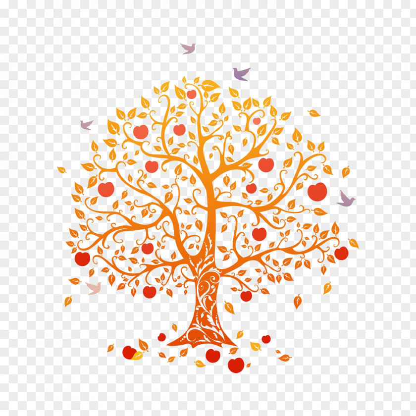 Autumn Tree,Autumn Elements Falling Birds Tree Apple PNG