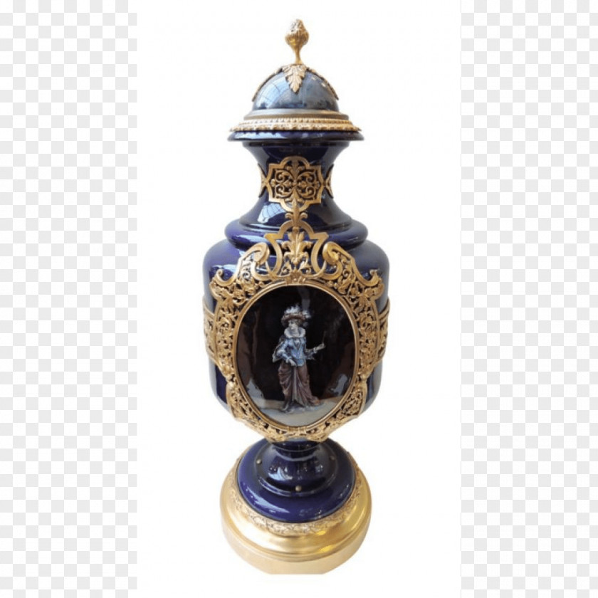 Bronze Drum Vase Design Cobalt Blue 01504 Artifact PNG