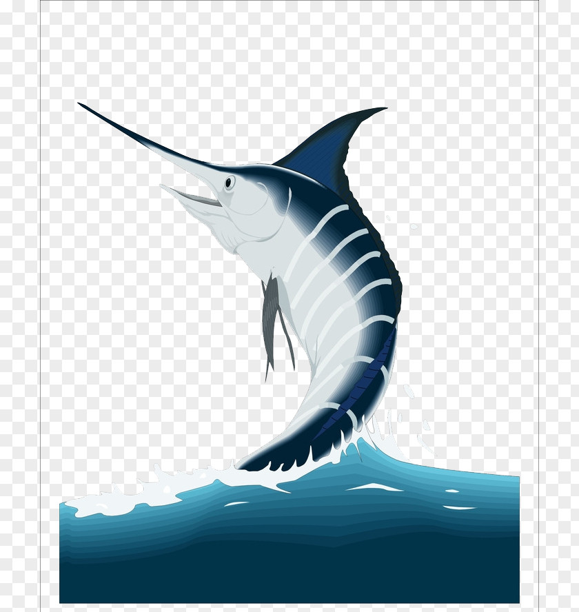 Deep Sea Fish Painted Blue Effect Element Swordfish Atlantic Marlin PNG