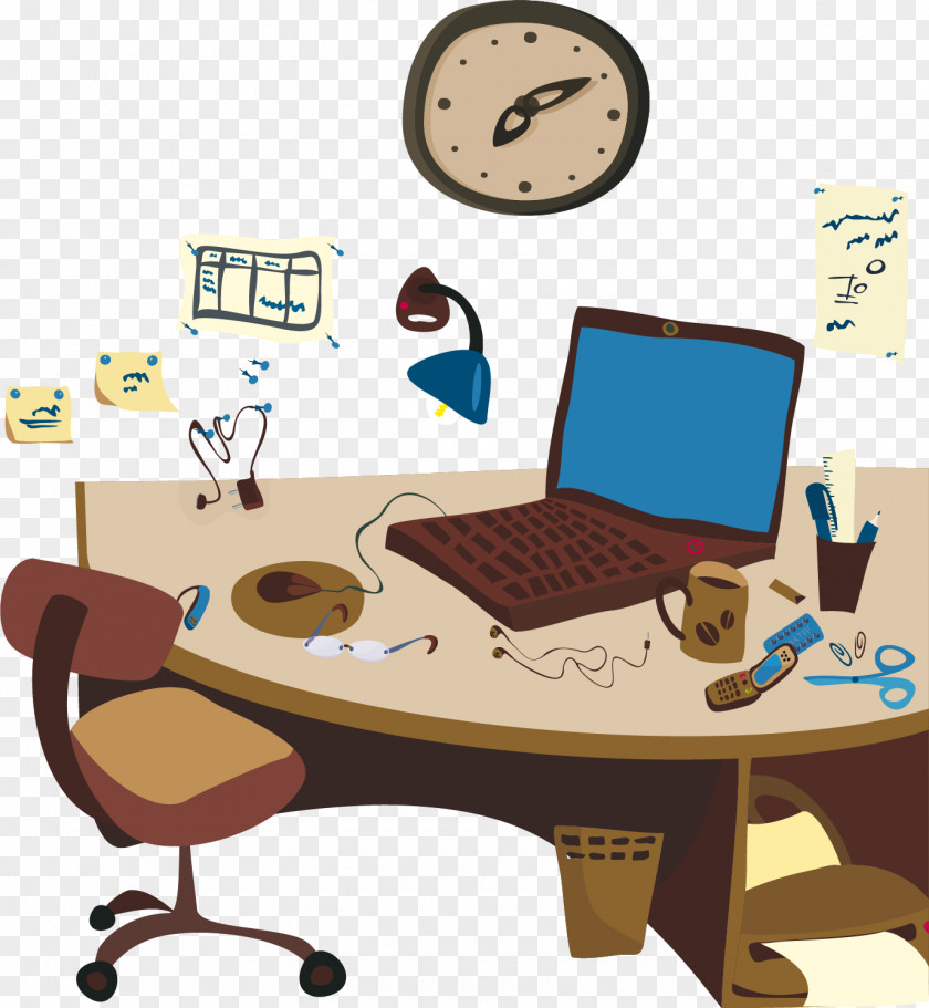 Vector Hand-drawn Computer Desk Office Drawing Illustration PNG