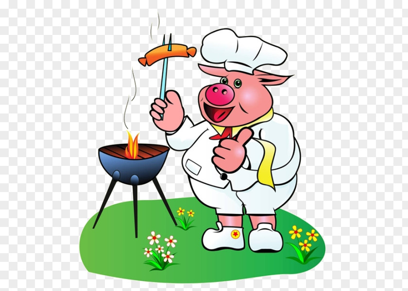 Cartoon Pork Barbecue Sausage Domestic Pig Grilling Illustration PNG