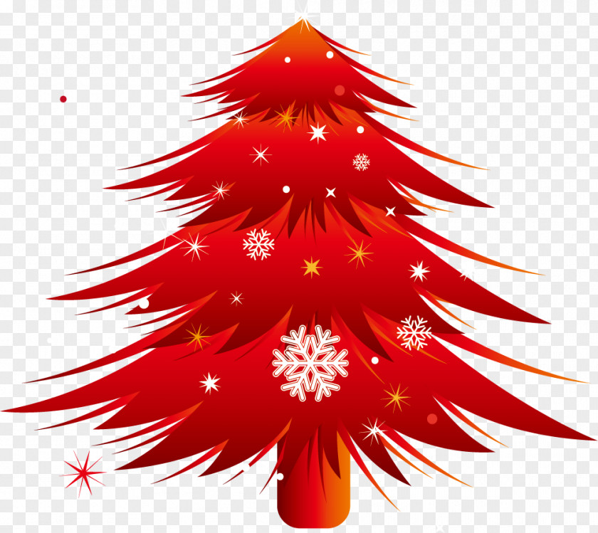 Cartoon Red Christmas Tree Snowflake PNG