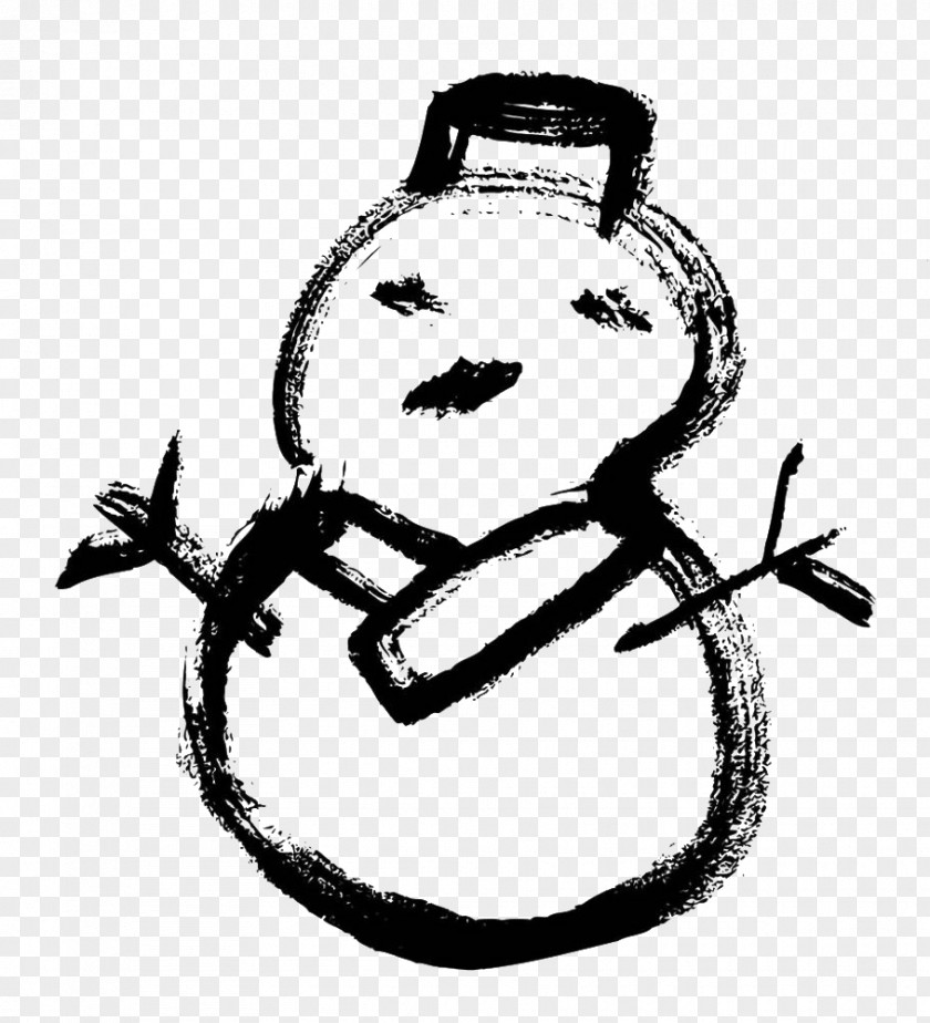 Black Painted Snowman Ink Brush PNG