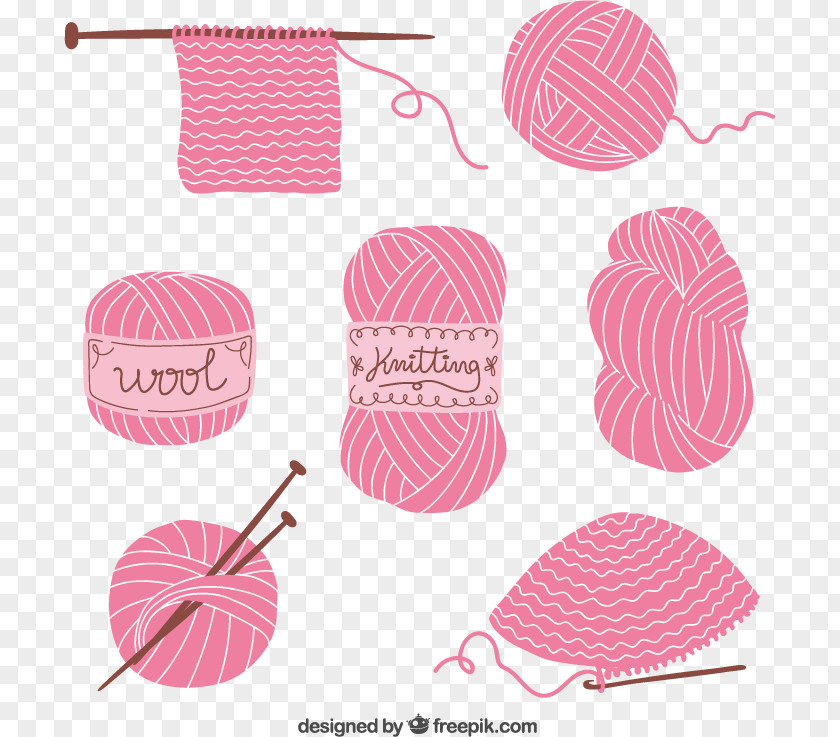 Pink Ball Of Yarn Vector Material Downloaded, Euclidean Warp Knitting Sewing Needle PNG