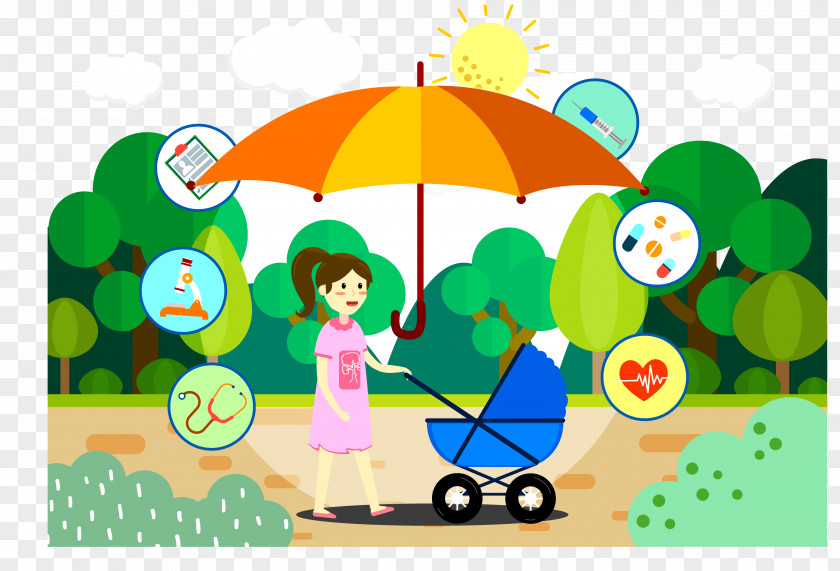 Mom Push Doll Car Child Care Mother Illustration PNG