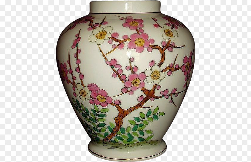 Hand-painted Flowers Decorated Vase Ceramic Porcelain Japan Urn PNG