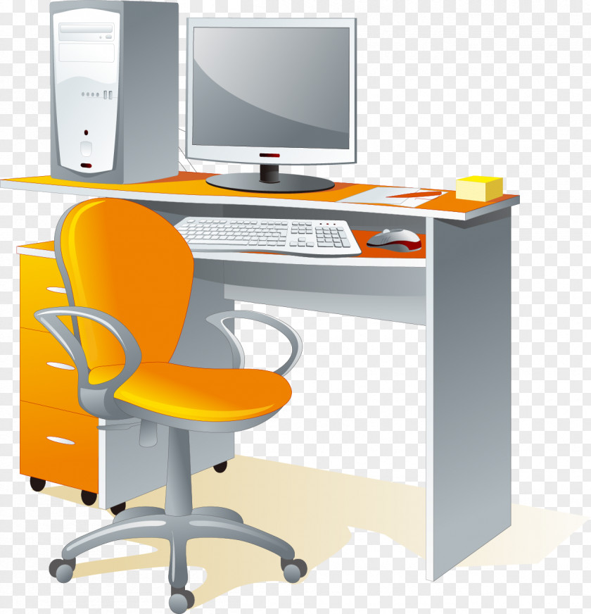 Computer Tables And Chairs Vector Elements Office Supplies Stationery Furniture PNG