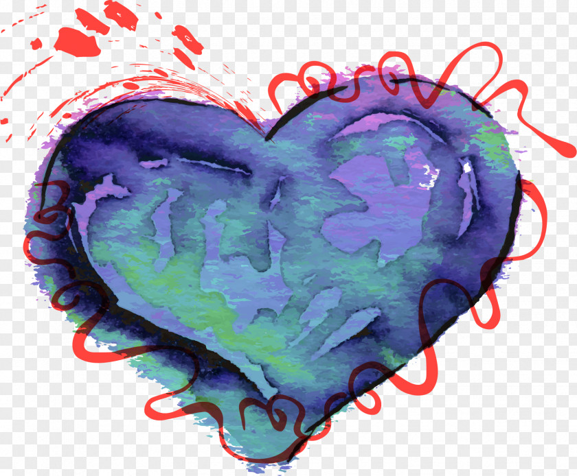 Blue Watercolor Love Painting Shape Heart PNG
