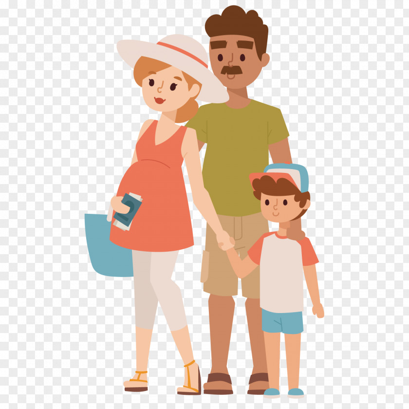 Pregnant Women And Father Son Travel Family Vacation Illustration PNG