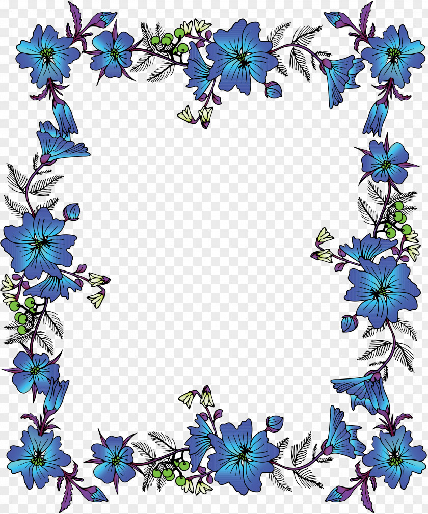 Chinese Blue Vintage Lace Border Flower Picture Frame Clip Art PNG