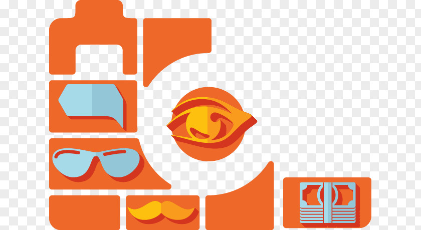Painted Orange Glasses Beard Element Chart Icon PNG