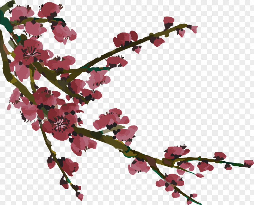 Red Flower Chinese Painting Branch Tree DeviantArt PNG