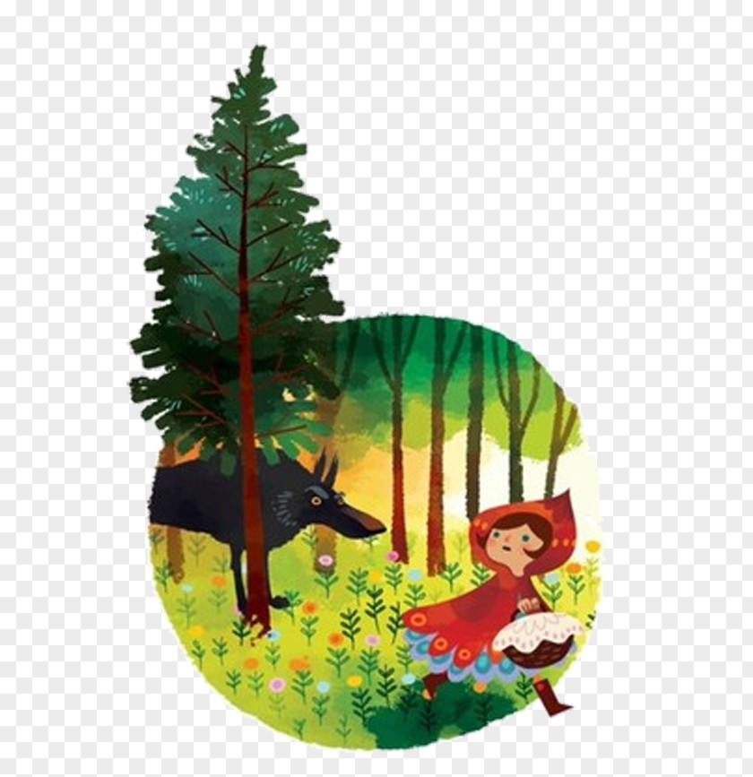 Little Red Riding Hood And The Wolf Big Bad Gray Illustration PNG