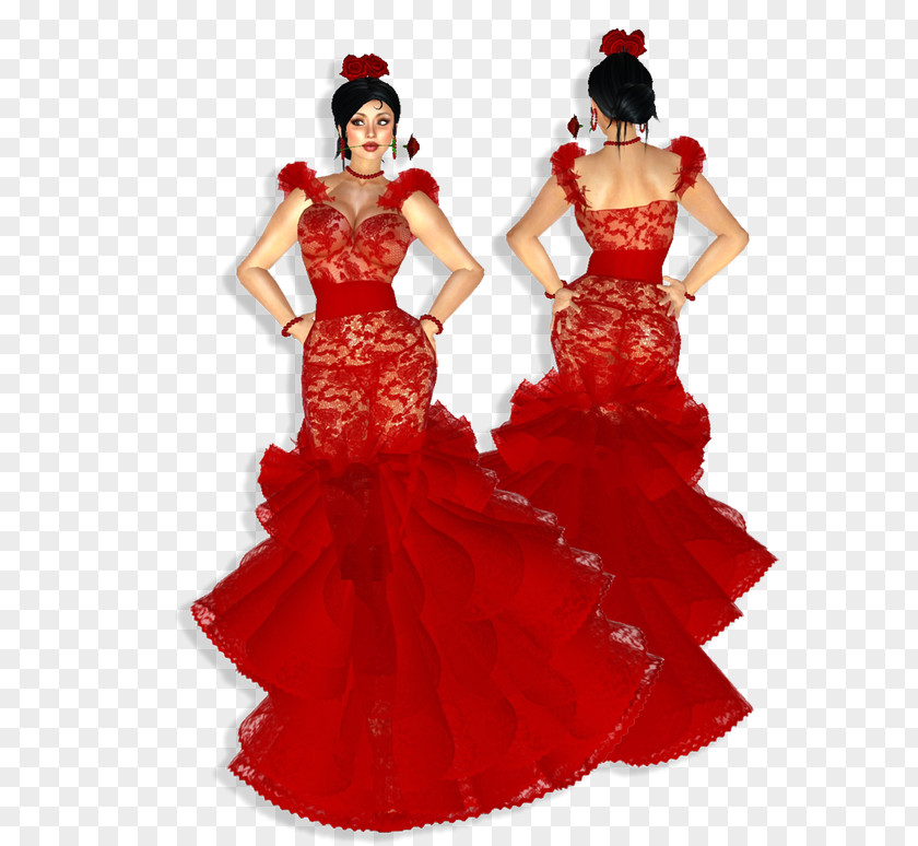 Red Lace Dress Gown Costume Traje De Flamenca Flamenco PNG