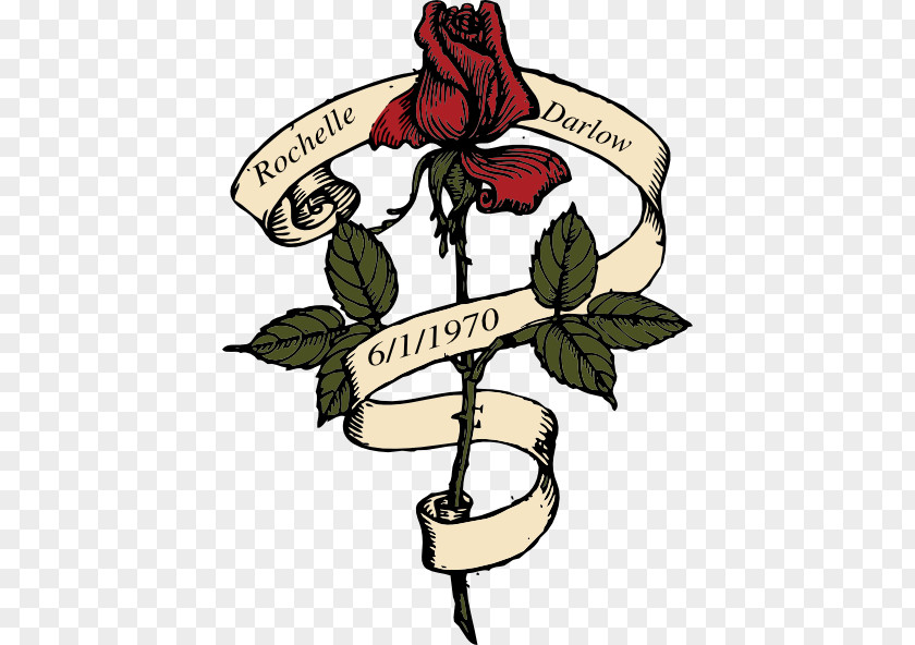 Color Tattoo Rose Scroll Clip Art PNG