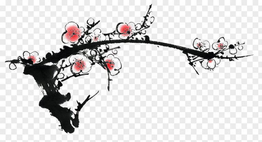 Plum Flower Blossom Ink Wash Painting Inkstick Clip Art PNG