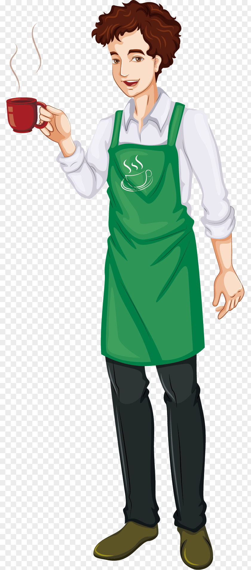 The Man Who Pours Coffee Cafe Drawing Waiter Illustration PNG