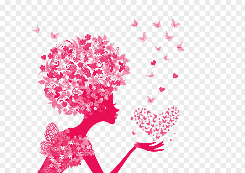 Creative Fashion Women Butterfly Moth Flower Illustration PNG
