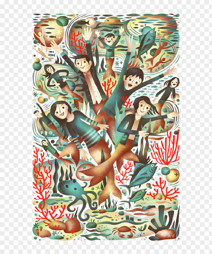 Undersea Mermaid Poster Illustration PNG