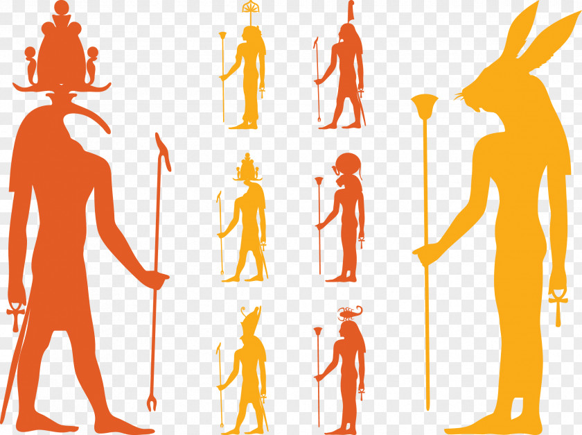 Egyptian Gods Silhouette Vector Ancient Deities Set Hieroglyphs PNG