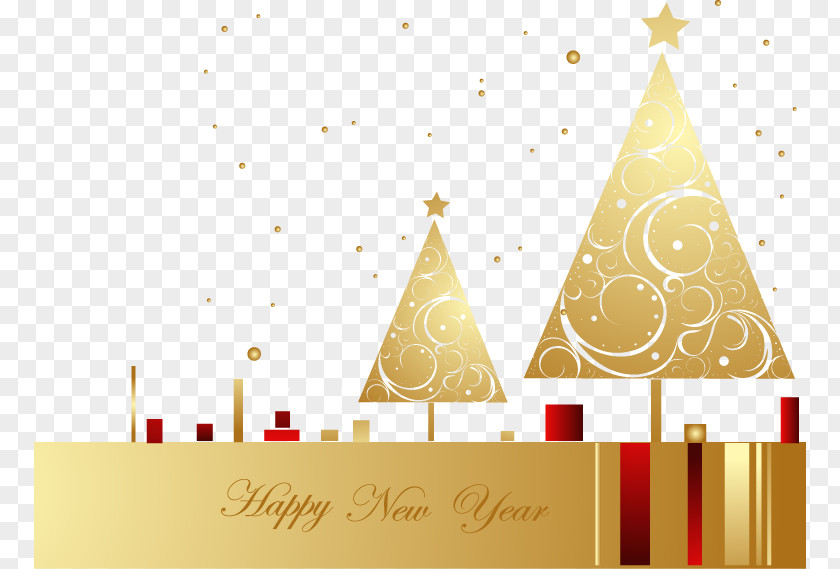 Hand-painted Golden Christmas Tree Shading Letter New Year PNG