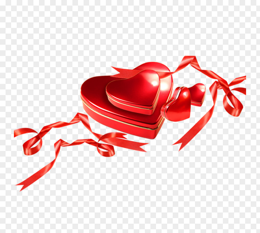 Red Ribbon Valentines Day Heart Gift PNG