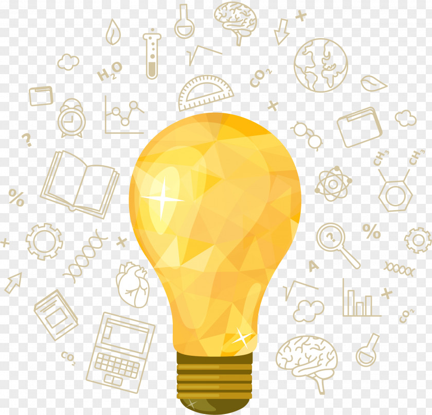 Yellow Bulb With Educational Element Vector Material Incandescent Light Idea Creativity PNG