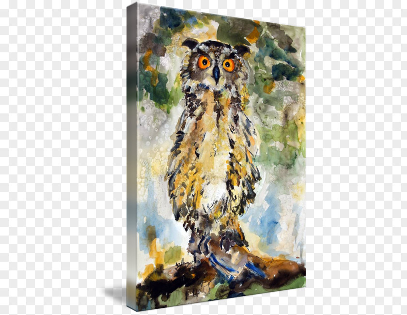 Great Horned Owl Watercolor Painting Gallery Wrap PNG