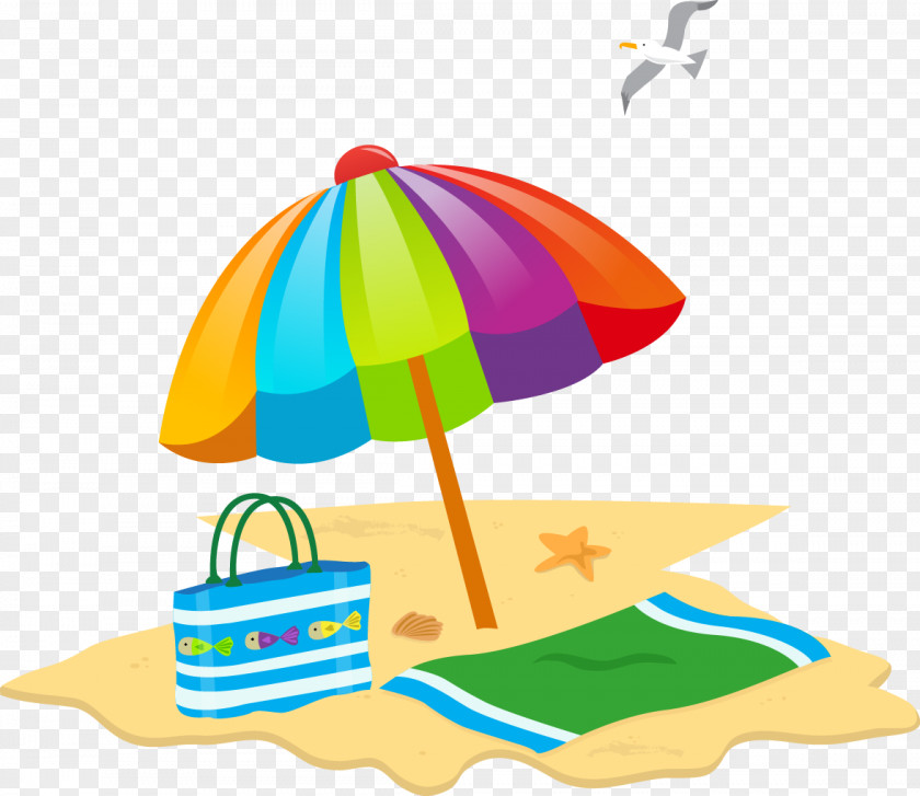 Sunny Beach Summer Day PNG Day, beach, multi-colored umbrella clipart PNG