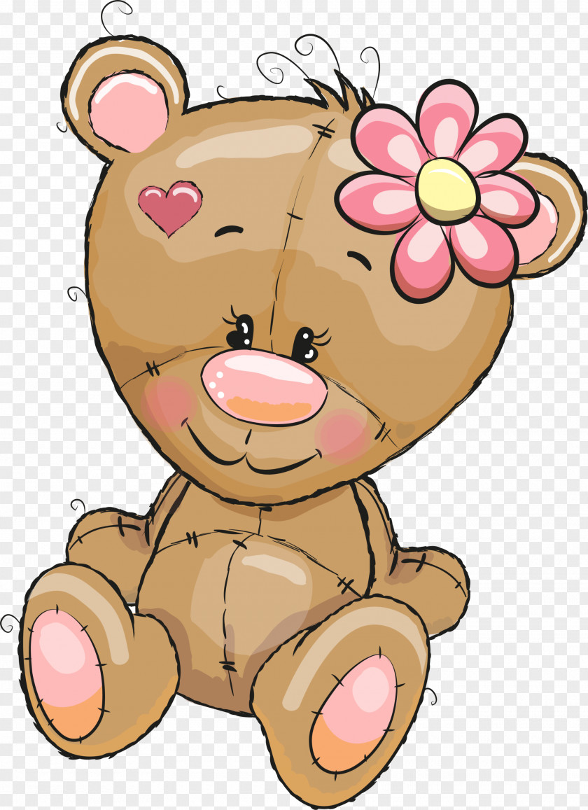 Brown Flower Bear Cartoon Drawing Love PNG