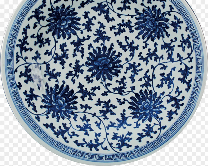 Plate Jingdezhen Blue And White Pottery Yuan Dynasty Hutian-Brennofen Porcelain PNG