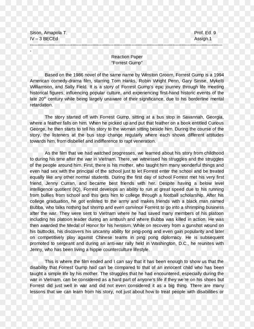 Forrest Gump Term Paper An Essay On The Principle Of Population Writing PNG