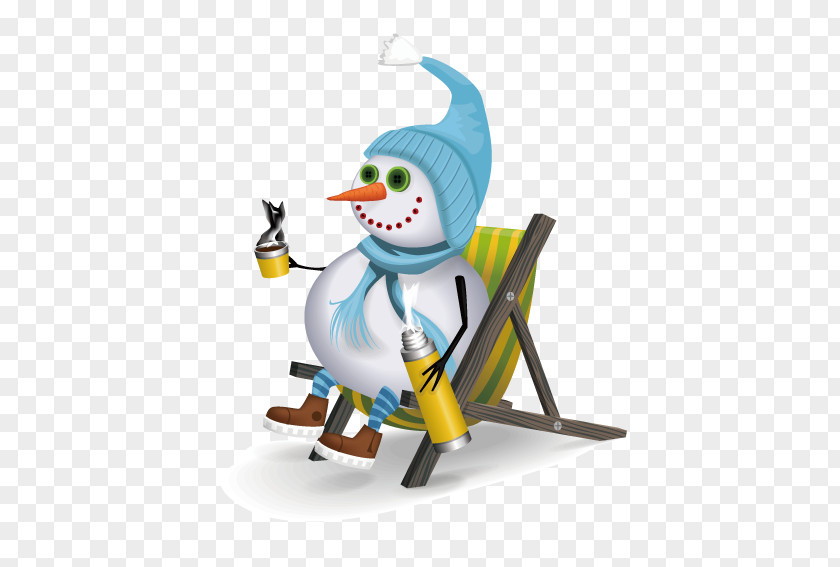 Snowman Sitting On Deckchairs Coffee Winter Illustration PNG
