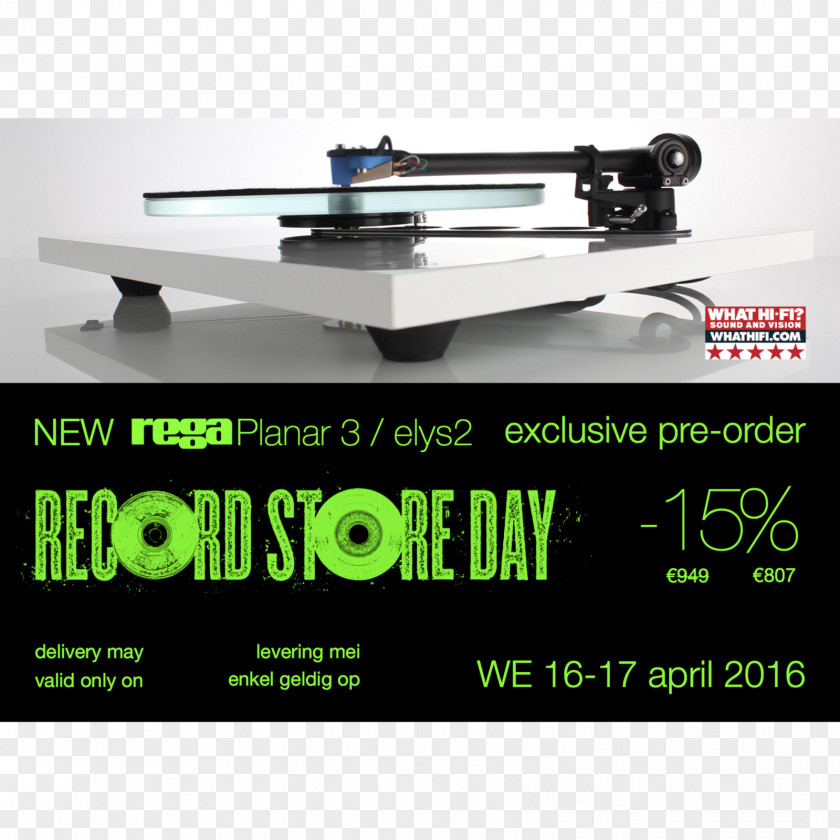 Record Store Day Rega Planar 3 Research High Fidelity Turntable Phonograph PNG