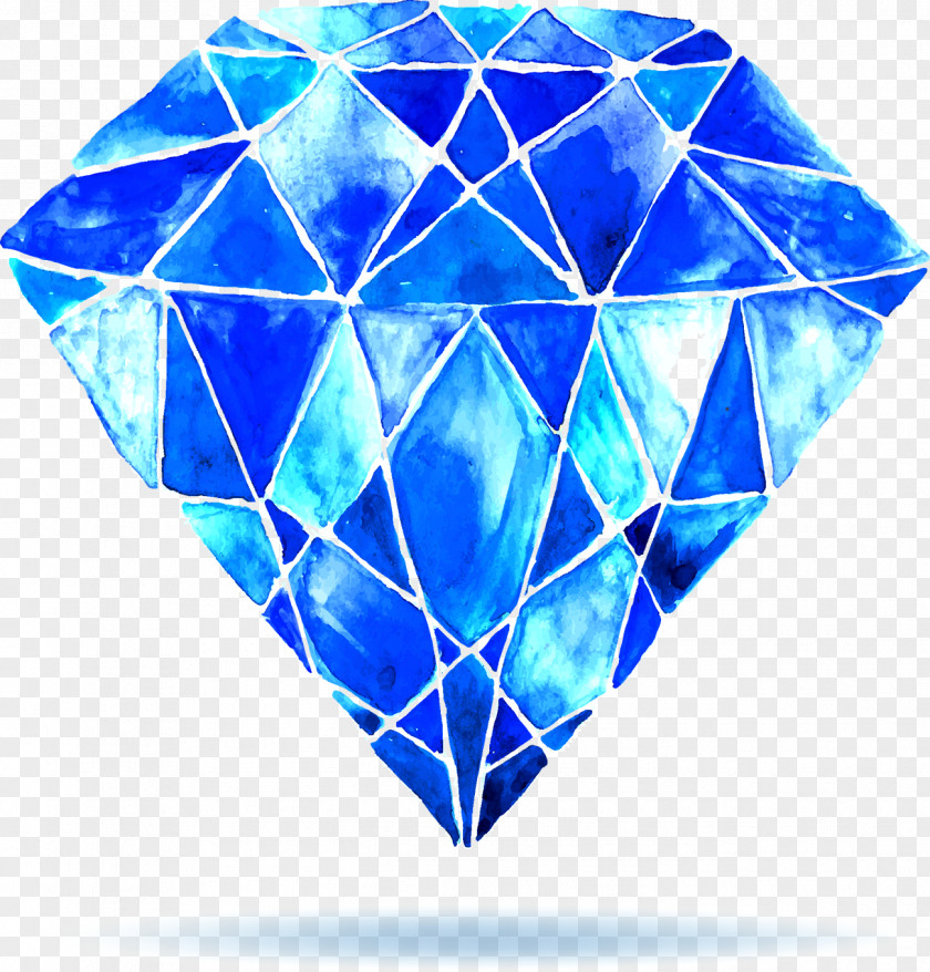 Blue Diamond Crystal Watercolor Painting Stock Photography PNG