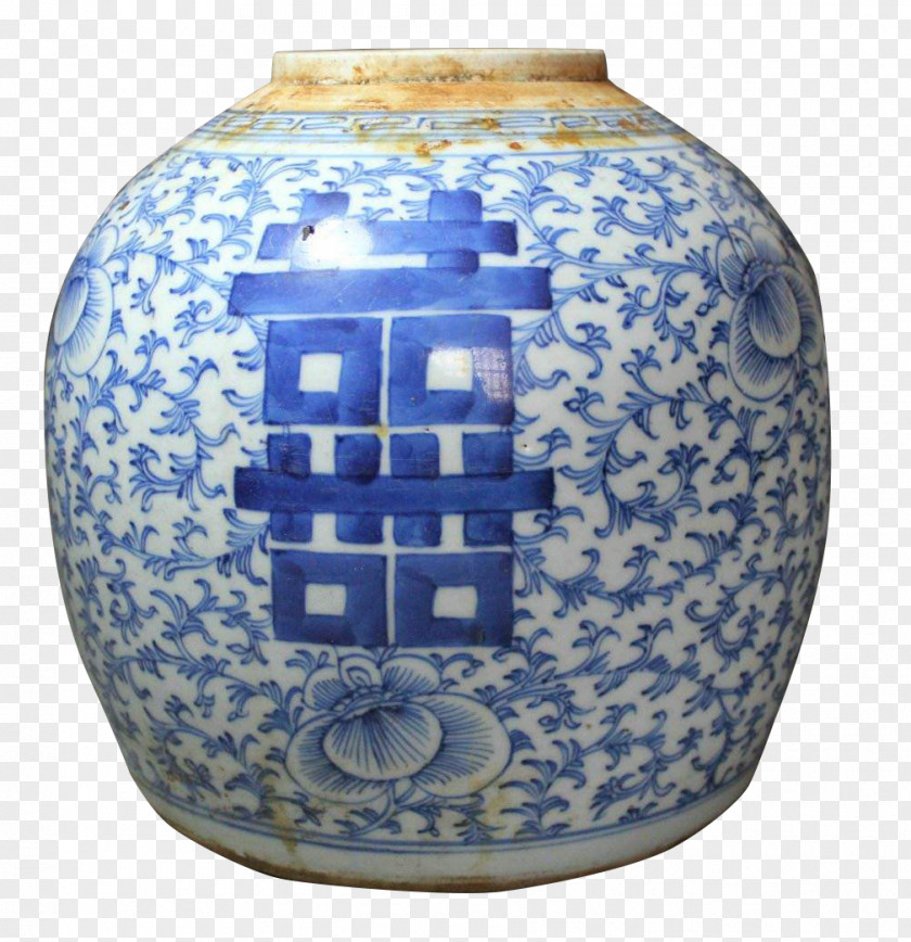 The Blue And White Lotus Xi Tank Pottery Qing Dynasty Porcelain PNG