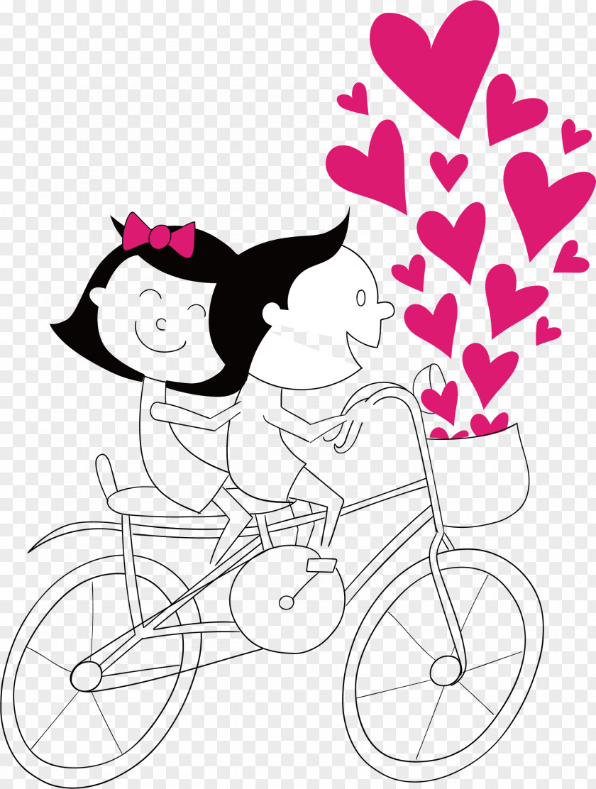 Vector Cartoon Bike Ride Couple Bicycle Clip Art PNG