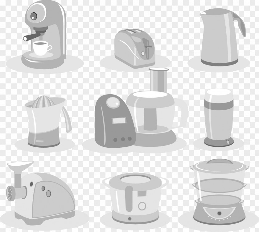 Vector Hand-painted Kitchen Appliances Home Appliance Refrigerator Coffeemaker PNG