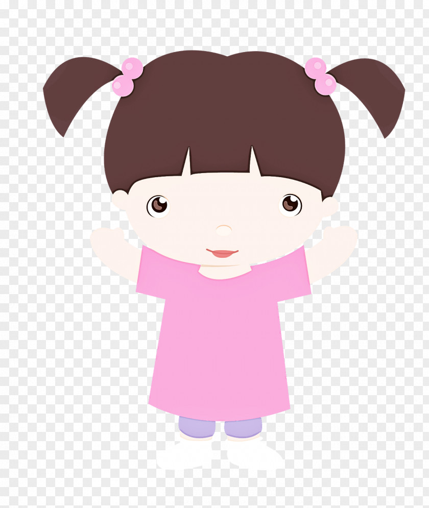 Cartoon Pink Violet Brown Hair Child PNG