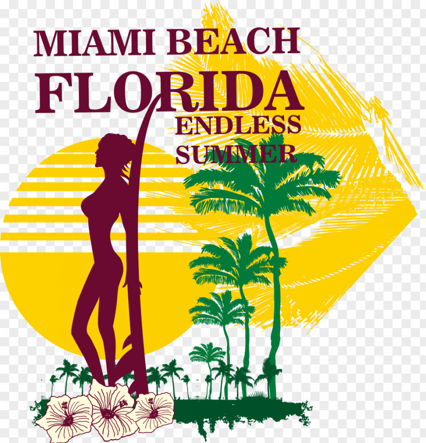 Woman And Palm Flowers South Beach Miami Royalty-free Clip Art PNG
