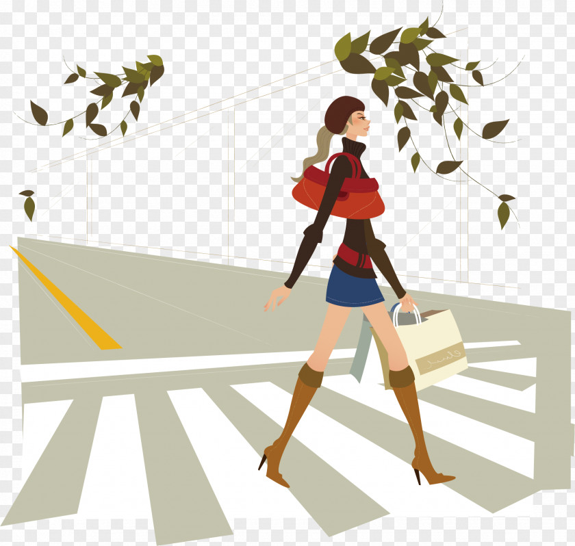 People Walking On The Road Animation Illustration PNG